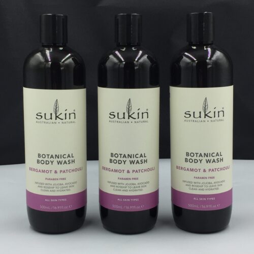 3 x Sukin Botanical Body Wash Bergamot & Patchouli 500ml